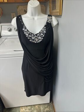Black Embellished Draped Cocktail Dress